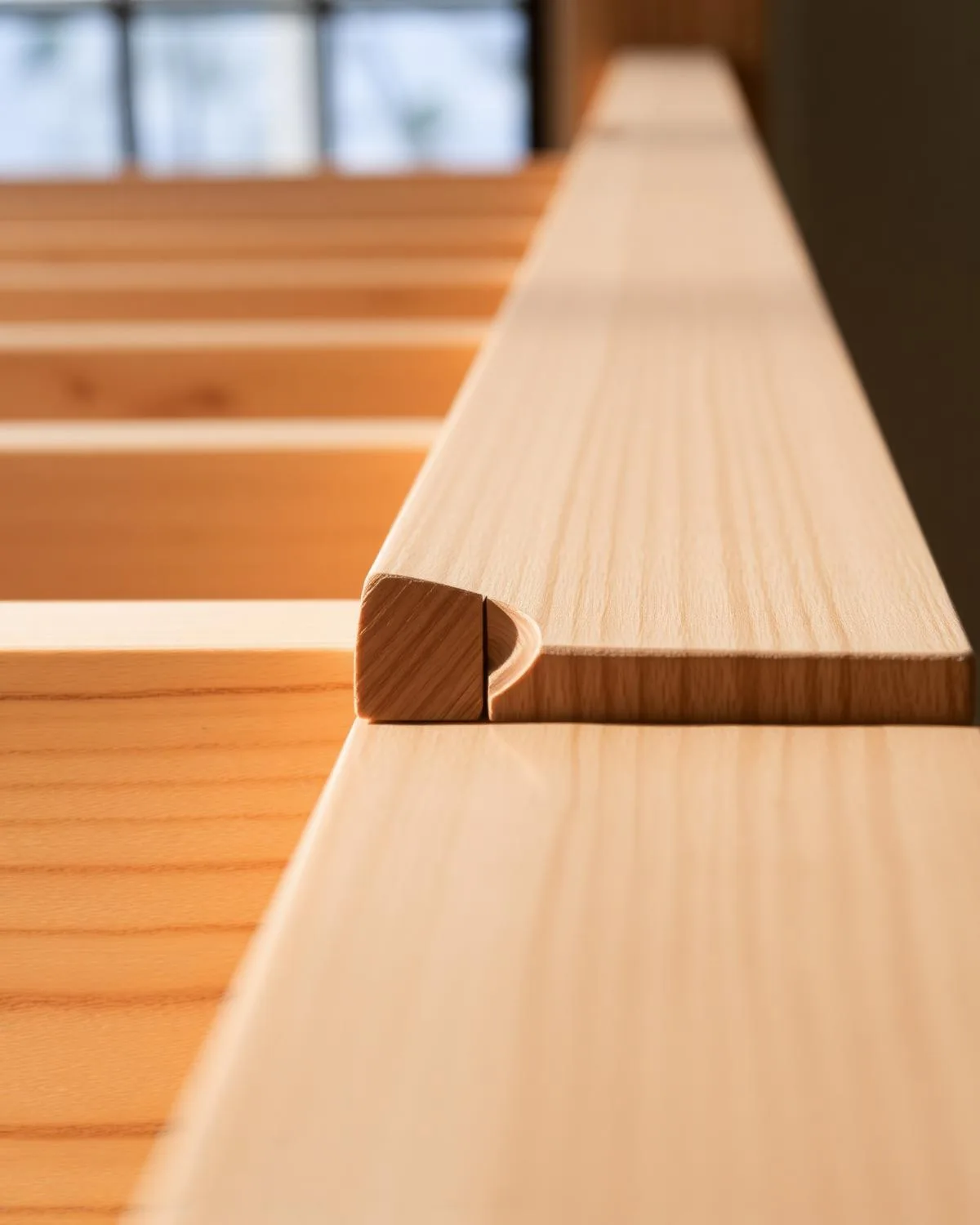 Detalle de un ensamble de carpintería en madera maciza
