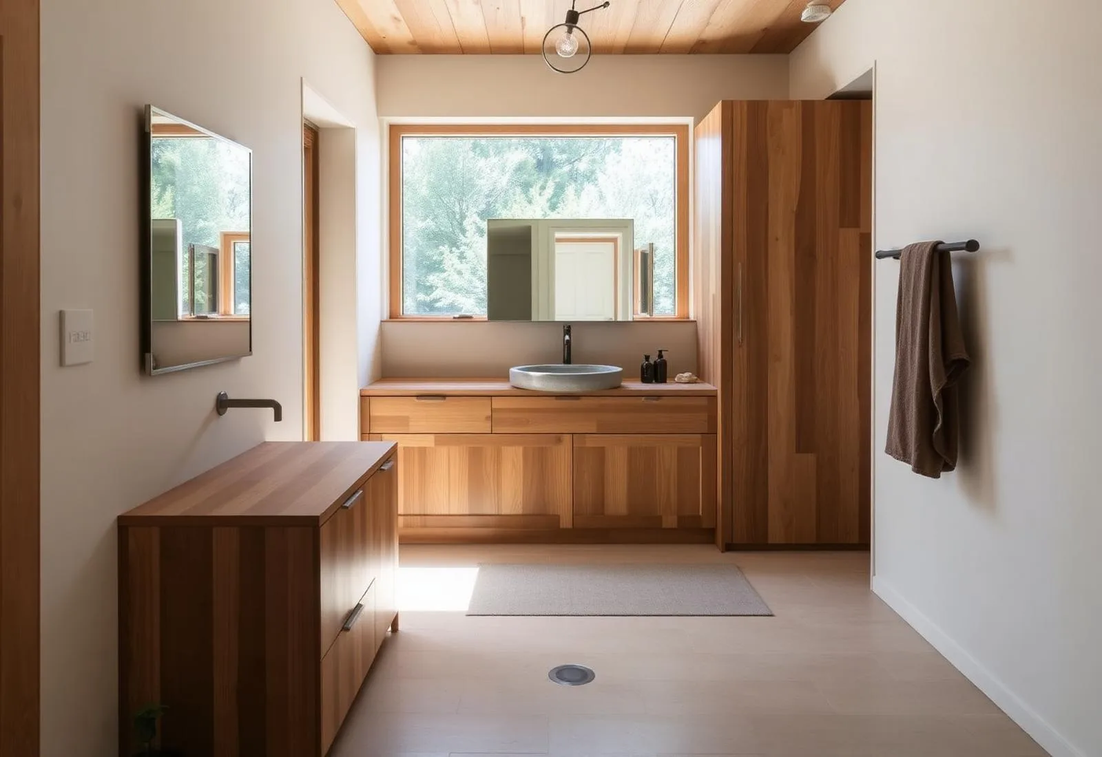Baño con mobiliario de madera a medida en Aínsa